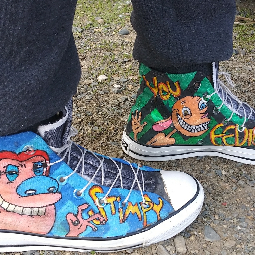 Hand painted Ren & Stimpy converse shoes